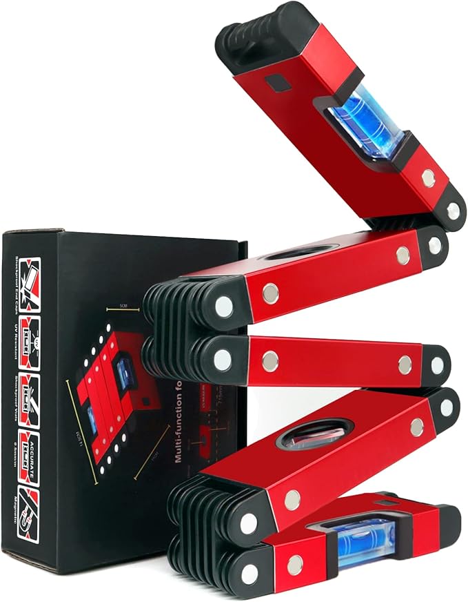 Multi-Function Foldable Level - 28 Inch Foldable Measuring Tool with 4 Easy-Read Level Bubbles 45/90/180, Multi-Angle Measurement Tool for Carpenters, Woodworkers, Fabricators