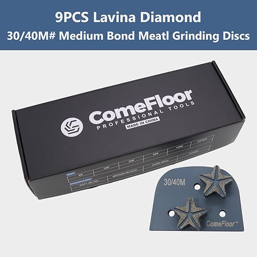 Concrete Floor Grinding Discs, Diamond Metal Grinding Tooling for Lavina Grinders, Concrete Preparation & Thin Epoxy Remove, Double Segments 30/40 Grit Medium Bond, Pack of 9