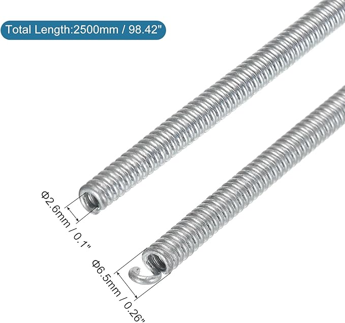 MECCANIXITY Spring Tube Bender OD 6.5mm/0.26" Steel Spring Pipe Copper Tubes 2500mm/98.42" Long for 3/8" Copper Pipe(10mm) in Home Renovations,Electrician Wiring Bending Pipe(insert-pipe use)