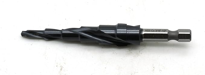 TEMO Black AITiN Coated M35 Cobalt Smooth Step Drill Spiral Flute, 6 Size from 3/16 Inch to 1/2 Inch, 1/4 Inch Hex Shank