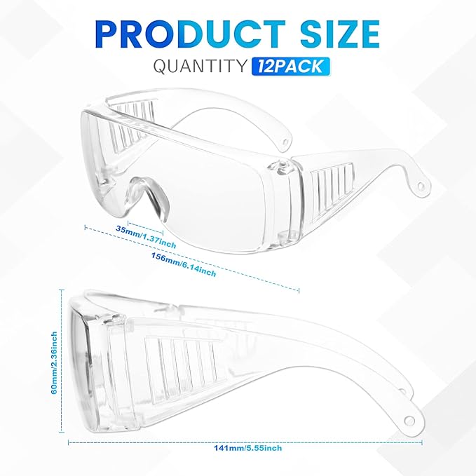 WFEANG Clear Safety Glasses bulk, Lightweight Protective Eyewear For Men Women, Over Goggles Impact Scratch Resistant