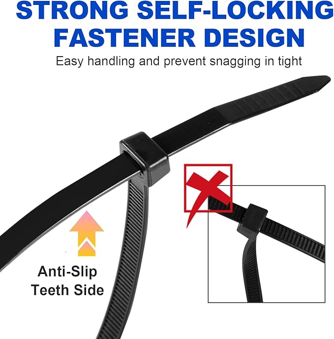 Zip Ties, RAZCC 1200pcs Black Cable Zip Ties 8 Inch, Heavy Duty Plastic Wire Ties with 50lb Tensile Strength, Self-Locking Black Nylon Tie Wraps for Indoor and Outdoor