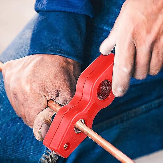 Copper Pipe Cleaner and Reamer Set, 4 in-1 Copper Tubing Brush Pipe Inside and Outside Wire Brush, Copper Pipe Deburring Tool for Soldering, Copper Pipes, Tubes, Pipe Deburring - Red