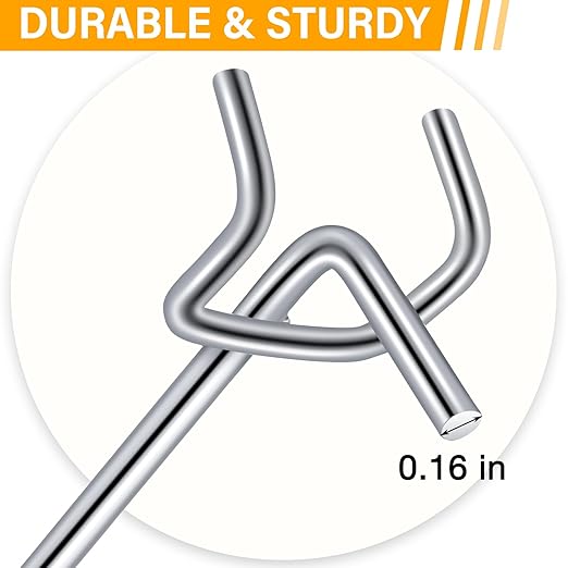 Shimeyao 100 Pcs Peg Board Shelving Hooks Stainless Steel Hanging Board Pegs Wall Display Hooks Bulk for 1/8 1/4 Garage Storage Organizer Accessories(6 Inch,Silver)