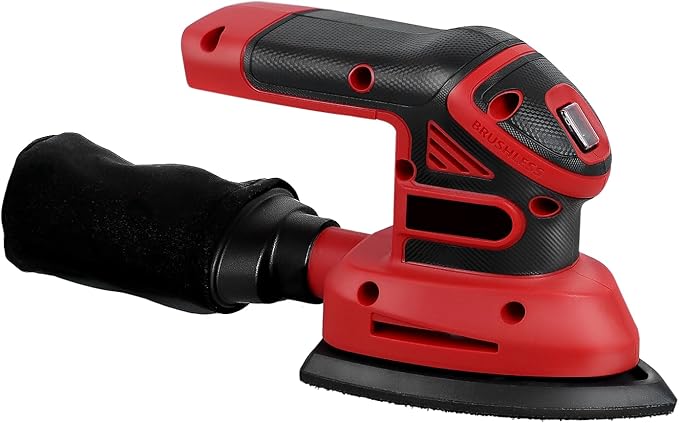 1.9Amp Cordless Detail Sander Compatible with Milwaukee 18v Battery, Dust Collector, Brushless 12,000 OPM Speed, Compact Soft Palm Grip, 10pcs Sanding Pads, 2.0Ah Charger & Battery Kit (Red)