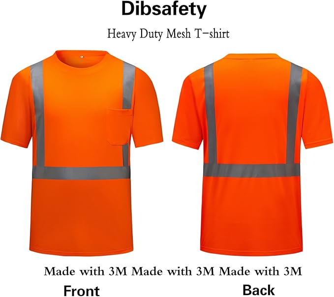 High Visibility Shirts Quick Dry Safety T Shirts with Reflective Strips and Pocket Short Sleeve Mesh Hi Vis Construction Work Class 2 Shirt for Men/Women Orange,6XL