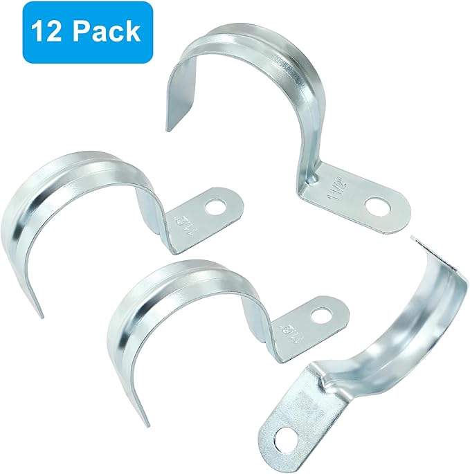 Biaungdo 12 Pcs M50 Rigid Pipe Strap, 2 Inch Zinc Plated Steel One Hole Strap Bracket Pipe Clamps Heavy Duty Conduit Clamps Tension Tube Clip Cable Clamp Hanger for Conduit, Pipe Fixing