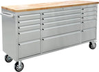 CT Copper Tailor 72-inch Rolling Tool Chest with 15 Drawers and Wheels, Mobile Garage Workbench, Large Tool Box Storage Tool Cabinet with Wood Top for Workshop,Stainless Steel