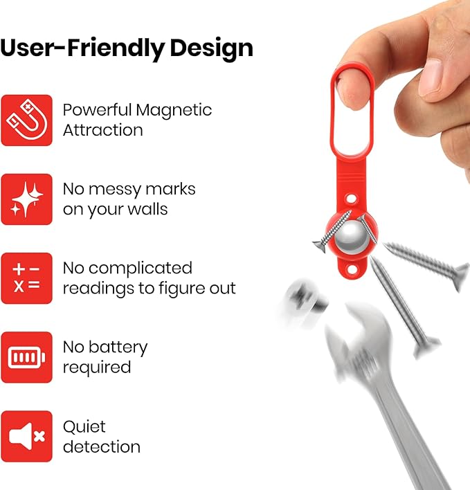 (2-Pack) Calvana Magnetic Stud Finder - 27 lbs of Pull Power Stud Ball, Detects Nails, Screws, and Metal, Through 5/8" Drywall, Wood or 3/4" Plywood Paneling, No Batteries Required, 52300