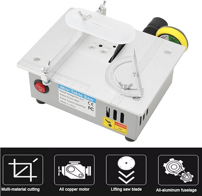Multi-Functional Mini Table Saw for Crafts, Portable Desktop Electric Saw – Speed & Angle Adjustable for Wood/PCB/Acrylic/Plastic Cutting, 96W