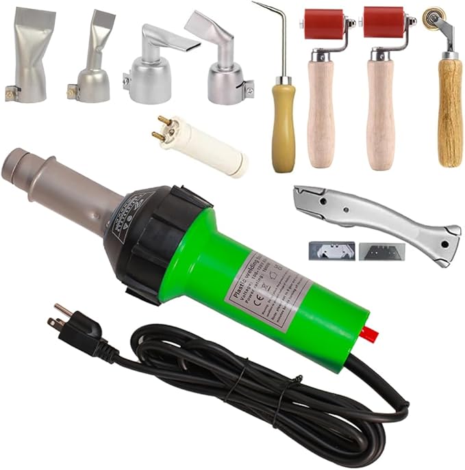 1600W Hot Air Plastic Welder Gun Plastic Repair Welder Kit, PVC Vinyl Rod Welding Gun, Flat Welding Nozzles, Various Welding Flooring Roofing Accessories Tool Set