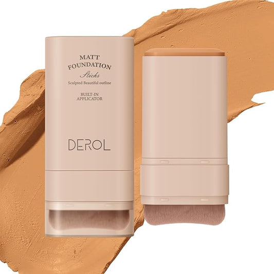 Multi-Use Foundation Stick Makeup with Brush,High Coverage Blendable Lightweight Contour Stick,Waterproof Flawless Natural Finish Creamy Foundation Makeup,Longwear Face Makeup Stick(#5)-VeraVaultWomen