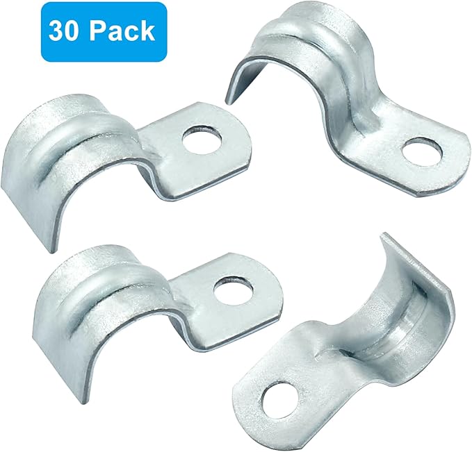 Biaungdo 30 Pcs M12 Rigid Pipe Strap, 1/2 Inch Zinc Plated Steel One Hole Strap Bracket Pipe Clamps Heavy Duty Conduit Clamps Tension Tube Clip Cable Clamp Hanger for Conduit, Pipe Fixing