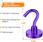MIKEDE Magnetic Hooks Heavy Duty, 28Lbs Neodymium Magnets with Hooks for Refrigerator, 10Pcs Strong Cruise Hooks for Hanging, Magnetic Hanger for Grill, Toolbox, Storage - Purple