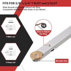 Table Saw Miter Gauge, Precision Miter Gauge with Fine Adjustable Limiter Flip Stop/Angle Stops/Extendable Fence, Fit Standard Slot 3/4" x 3/8", Aluminum Alloy Table Saw Miter Gauge Fence