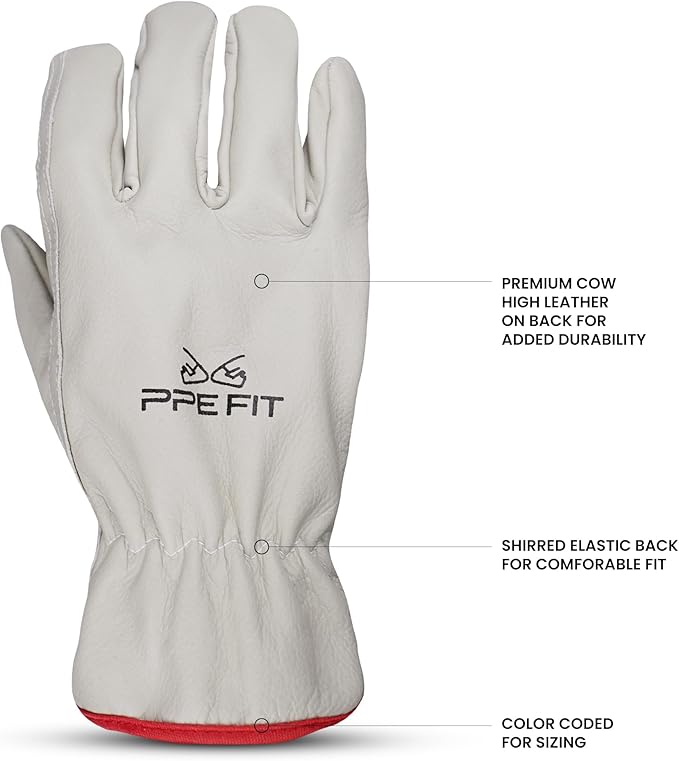 12 Pairs Leather Work Gloves, Durable Hand Protection for All Environments, Perfect for Industrial & Residential Use