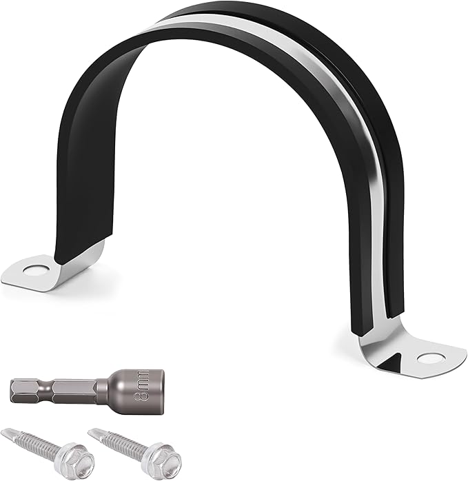 Pipe Clamps 2-1/4 Inches （Φ57MM）- 304 Stainless Steel & Rubber Lining 10 Pack