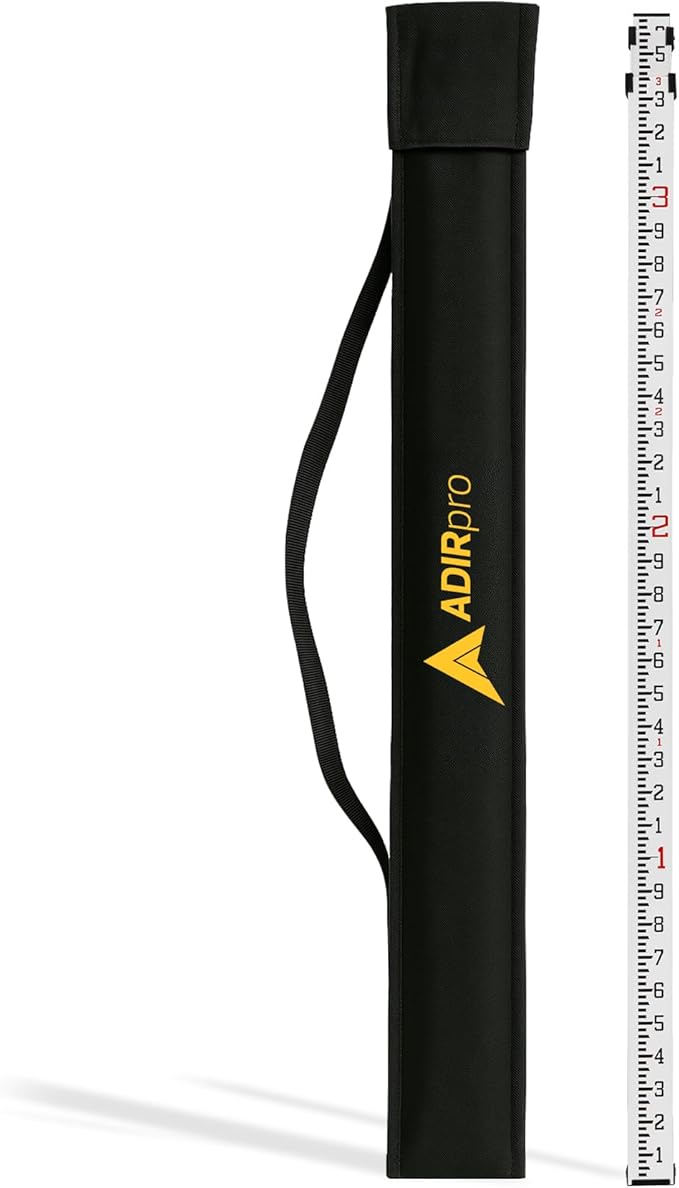 AdirPro 9-Foot Aluminum Grade Rod – 10ths, Dual Sided 5-Section Telescopic Leveling Rod – Bubble Level and Soft Carrying Case Included