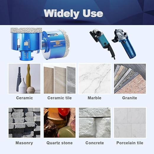 1-3/4 Inch Diamond Core Drill Bit for Porcelain Tile Ceramic Marble Granite Drilling,BRSCHNITT 1pc Vacuum Brazed Diamond Hole Saw with 5/8-11 Thread (45mm)