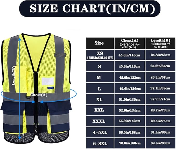 A-SAFETY High Visibility Mesh Safety Reflective Vest with Pockets and Zipper,Hi Vis Viz Reflective Safety Vest(Yellow&Navy Mesh XL)