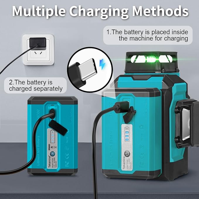 Takamine Laser Level 360 Self Leveling, 3x360° Cross Line Lazer Leveler Tool for Construction and Picture Hanging, 3D 12 Lines Green Laser Level with Rechargeable Lithium Battery, APP Control