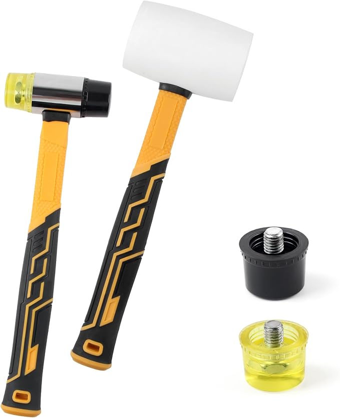 Rubber Mallet 16oz Fiberglass Handle White Rubber Mallet And 35mm Double-Faced Soft Mallet,Fiberglass Handle With Soft Grip for Flooring, Tent Stakes, Woodworking, Camping, Crafts