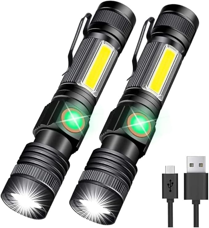 Hoxida Flashlight USB Rechargeable, Magnetic LED Flashlight, Super Bright LED Tactical Flashlight with Cob Sidelight, Waterproof, Zoomable Best Small LED Flashlight for Camping, Emergency Flashlights