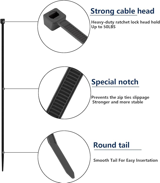 800 PCS Black Zip Ties Assorted Sizes 8+12+14+18 Inch Self-locking Nylon Cable ties Heavy Duty Outdoor, UV Resistant Wire Straps for Home Office Garden Workshop Indoor Outdoor Fence