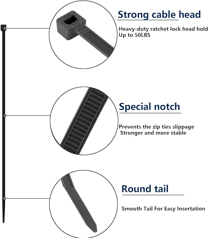 2000 PCS Zip Ties Assorted Sizes 4+6+8+10+12 Inch Self-locking Nylon Cable ties Outdoor, UV Resistant Wire Straps for Home Office Garden Workshop Indoor Outdoor Fence(Black)