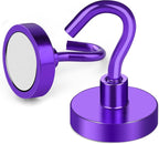 MIKEDE Magnetic Hooks, 40Lbs+ Heavy Duty Magnet Hooks for Cruise Cabins, Super Neodymium Hanging Hooks Strong Magnets with Hook for Fridge, Magnetic Hanger for Grill, Toolbox, Storage(Purple, 10 Pack)