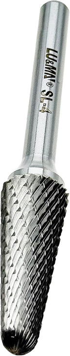 Carbide Bur: Ball-Nosed Cone, SL-4, Double Cut, 1/2" x 1 1/8" Head, 1/4 Inch Shank,Tungsten Carbide Made, for Metal Carving, Polishing, Engraving, and Drilling by LU&MN