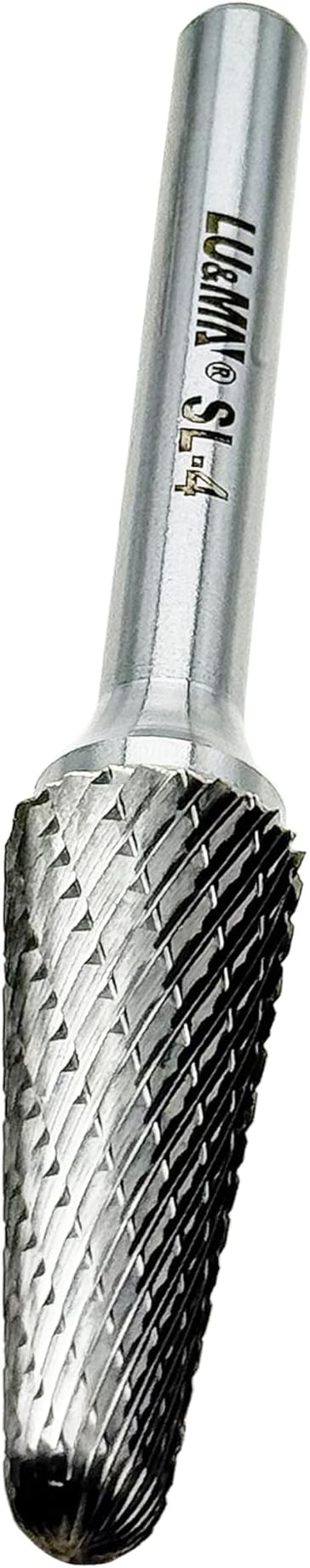 Carbide Bur: Ball-Nosed Cone, SL-4, Double Cut, 1/2" x 1 1/8" Head, 1/4 Inch Shank,Tungsten Carbide Made, for Metal Carving, Polishing, Engraving, and Drilling by LU&MN
