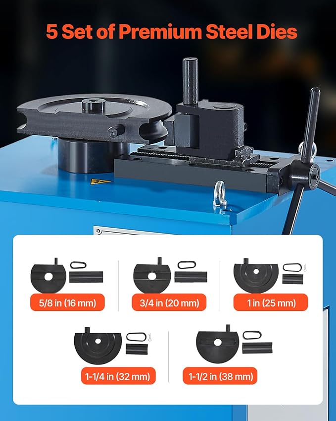 VEVOR Electric Tube Bending Machine, 1.5 KW Electric Tube Bender for 5/8 to 1-1/2 inch Pipes, Pipe Bender Machine with 5 Set Dies, Manual & Auto Modes and 180° Max Bending Angle (220V 60Hz 3-Phase)