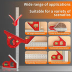 BAUSATZ Combination Square 400mm Carpenter Square Woodworking Square Ruler Protractor Angle Finder Combo Square Tool 180° Angle Ruler Carpenter Tool Combination Square Set with Bubble Level