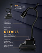 LED Work Light, 5000mAh Magnetic Gooseneck Light Rechargeable, 2000 Lumen 360°Flexible Mechanic Lamp with Hook, Job Site Lights for Men, Work Bench, Auto-Repairing, Emergency, Power Outage