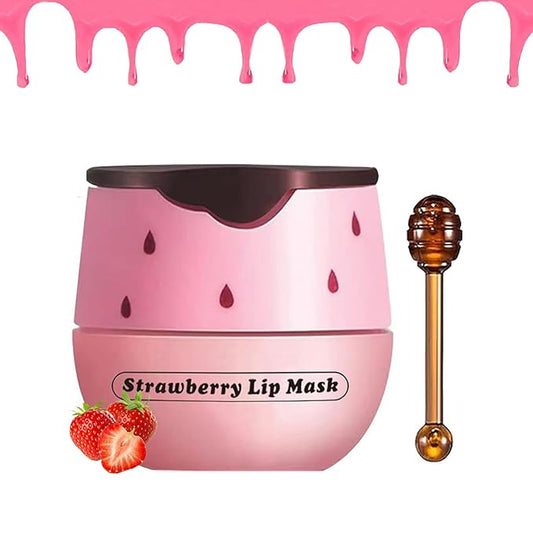 1 PCS Bee Lip Balm Honey Pot, Exfoliating Strawberry Bee Lip Balm Sleeping Lip Mask Overnight with Sticks, Honey Pot Lip Balm Prevention Dry Hydrating and Crack Lip Scrubs-VeraVaultWomen