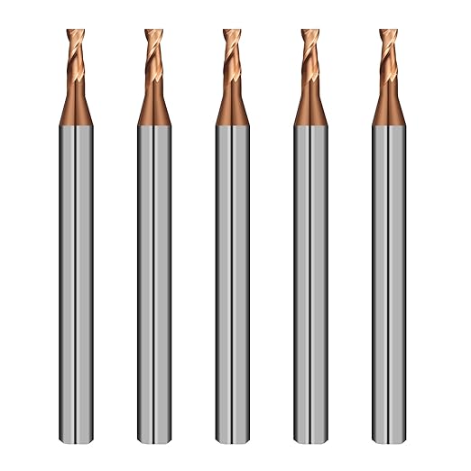 2 Flute 1/16" Carbide Square End Mill 5PCS Micrograin Milling Bits Sets TISIN Coating CNC Router Bit for Steel