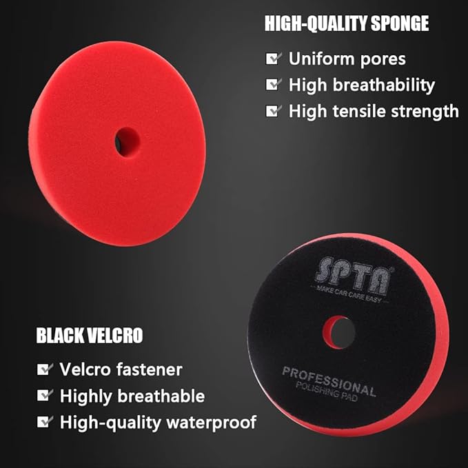 Buffing Polishing Pads, SPTA 6'' Orbital Buffer Pads Hook and Loop Buffing Pads, Foam Polish Pad 5 Grits from Coarse to Fine for 6 Inch DA Rotary Polisher Compounding, Polishing and Waxing