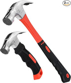 Upgrades 16oz & 8oz Claw Hammer Set with Magnetic Nail Holder, Non-Slip Grip, Dual Nail Grooves Ergonomic Handle for Precision & Safety