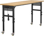 70" Adjustable Workbench,Heavy-Duty Work Table,3000 LBS Load Capacity Hardwood Workstation Outlets with Power Strips, Drawers and Wheels,for Workshop, Garage