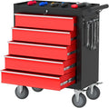 5 Drawers Rolling Tool Chest, Large Capacity Metal Tool Box with Wheels and Drawers, Tool Storage Cabinet with Keyed Locking, Tool Organizer Box for Garage, Workshop, Warehouse (Black Red)