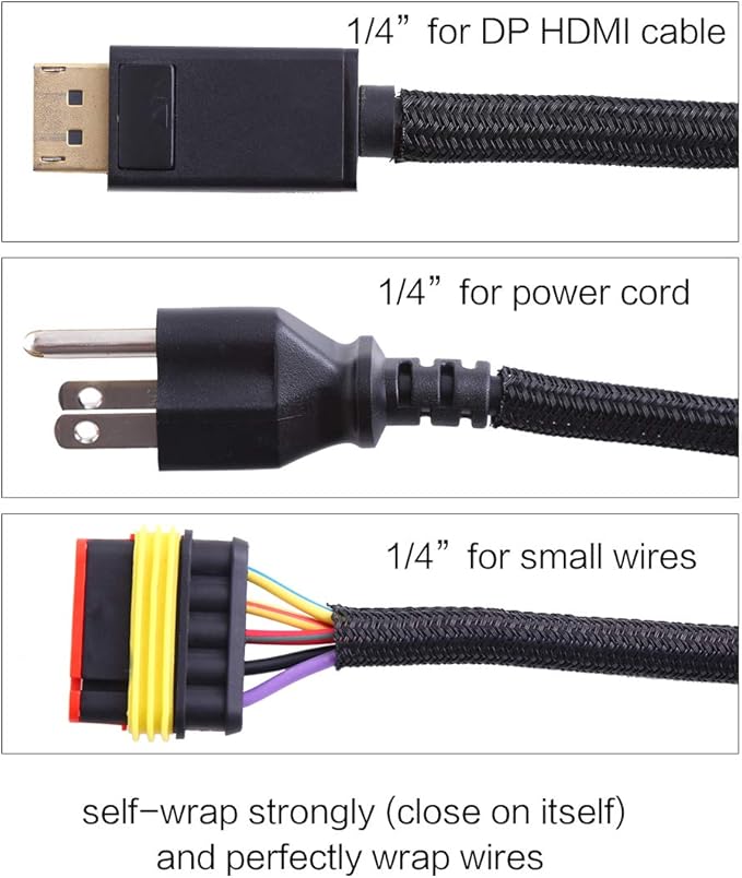 Alex Tech 25ft - 1/4 inch Cord Protector Wire Loom Tubing Cable Sleeve Split Sleeving For USB Cable Power Cord Audio Video Cable – Protect Cat From Chewing Cords - Black