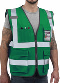 Dib Safety Reflective Vest High Visibility with Pockets and Zipper, Green S