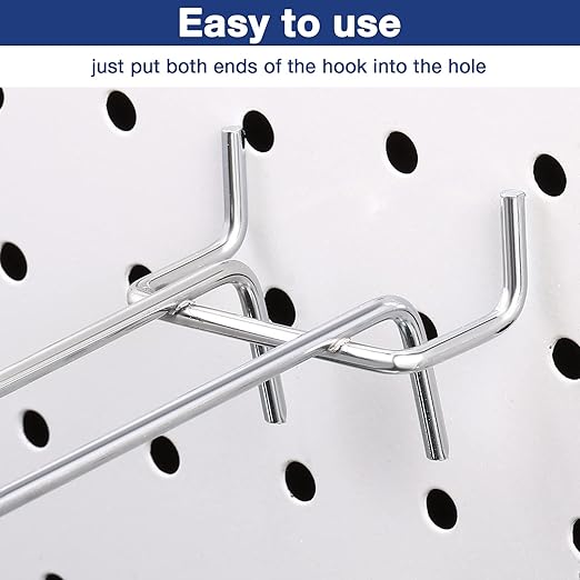Shimeyao 50 Pack Pegboard Hook Stainless Steel Peg Board Tool Utility Hooks Double Arm Pegboard Display Hook Hanging for 1/8 Pegboard Accessories Garage Storage Organizer, 0.13'' Thick(4.72'')
