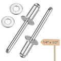 smseace 100Pcs 1/4"x1/2" Pop Rivets with Washer Assortment Kit 6.4x12.7mm Pop Rivets and 1/4" 304 Stainless Steel Backup Washers Aluminum Rivets kit for Metal/Furniture/Automotive/Instruments