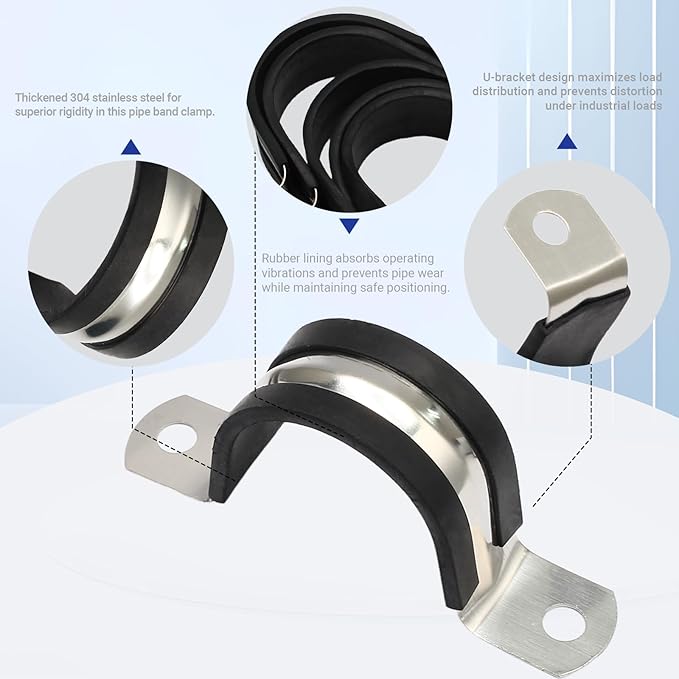 10PCS Reinforced Rigid Pipe Strap Clamp 1-1/4 Inch Conduit Clamp with Rubber Straps, Pipe Brackets for Mounting 2 Hole U Clamps Brackets Strap Hanger Tube Tension Clips Heavy Duty