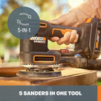 WORX 20V Random Orbital Sander, 5-in-1 Cordless Multi-Sander,Electric Sander with Battery and Charger, WX820L