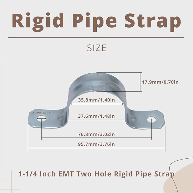 1-1/4 Inch Zinc-Plated Steel Conduit Straps, 2 Holes Cable U Bracket, Pipe Clamps, 2Hole Conduit Strap for Fixing Pipe or Cable(25PCS)