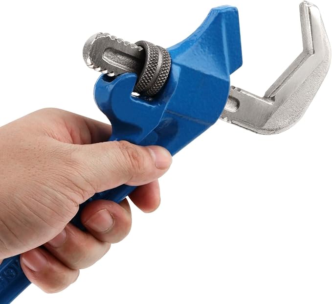 SEUNMUK 2 PCS 9-1/2 Inch Hex Offset Wrench, Offset Pipe Wrench Steel End Pipe Wrench Adjustable Plumbing Wrench Tools with Blue Handle
