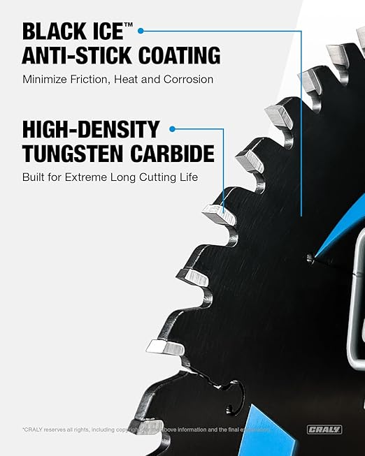 CRALY 8-1/4 Inch 60 Teeth Ultra Fine Finish Wood Cutting Circular Saw Blade, 5/8 Inch Arbor, Carbide Tipped, Thin Kerf, Black Ice™ Coating, for Plywood, MDF, OSB, Laminated(C0860FF)